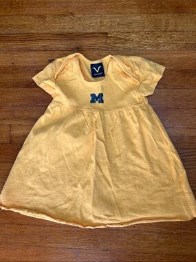 Valia Yellow Girls' Cotton Dress with Navy 'M' Accent
